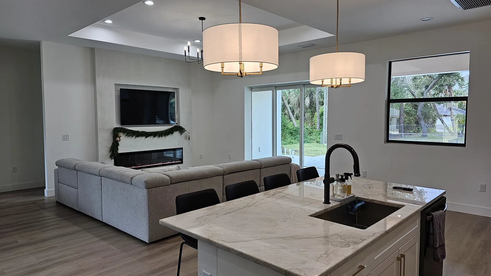 Custom kitchen with island and quartz countertops